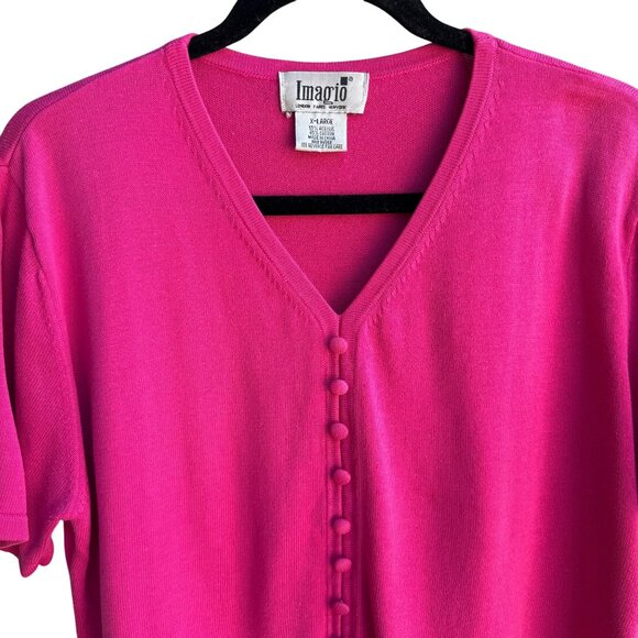 Imagio Vintage Womens Pink Button Tight Knit Short Sleeve Cardigan Sweater XL - Picture 7 of 9